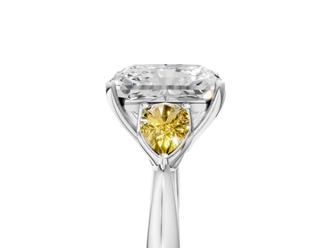 White gold Radiant Cut Diamond Three-Stone Ring with Pear with Yellow Sapphire side stone Side Stones and Prong Setting_29