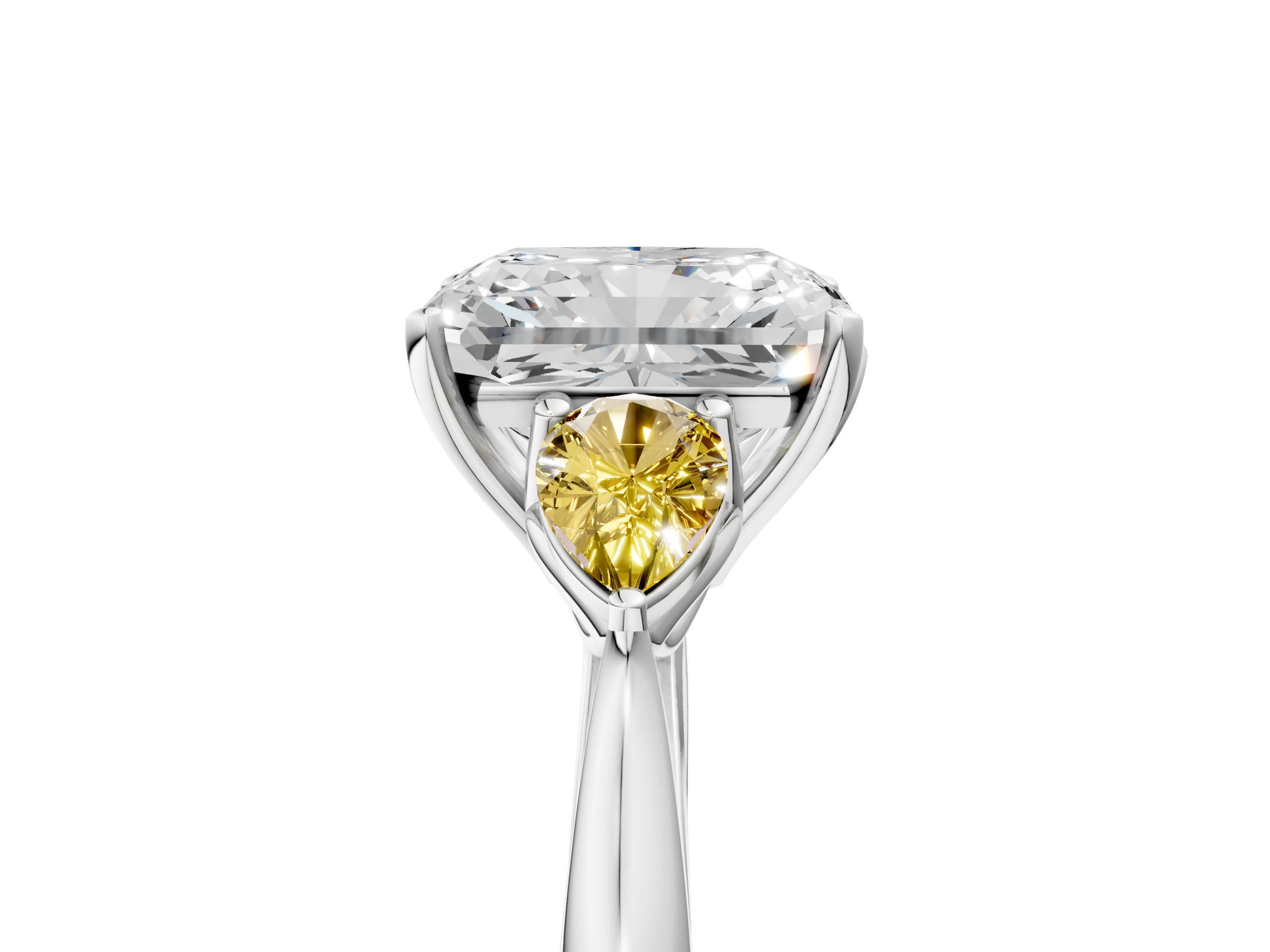 White gold Radiant Cut Diamond Three-Stone Ring with Pear with Yellow Sapphire side stone Side Stones and Prong Setting_41
