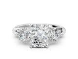 White gold Radiant Cut Diamond Three-Stone Ring with Prong Setting and Pavé Band_152
