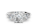 White gold Radiant Cut Diamond Three-Stone Ring with Prong Setting and Pavé Band_296