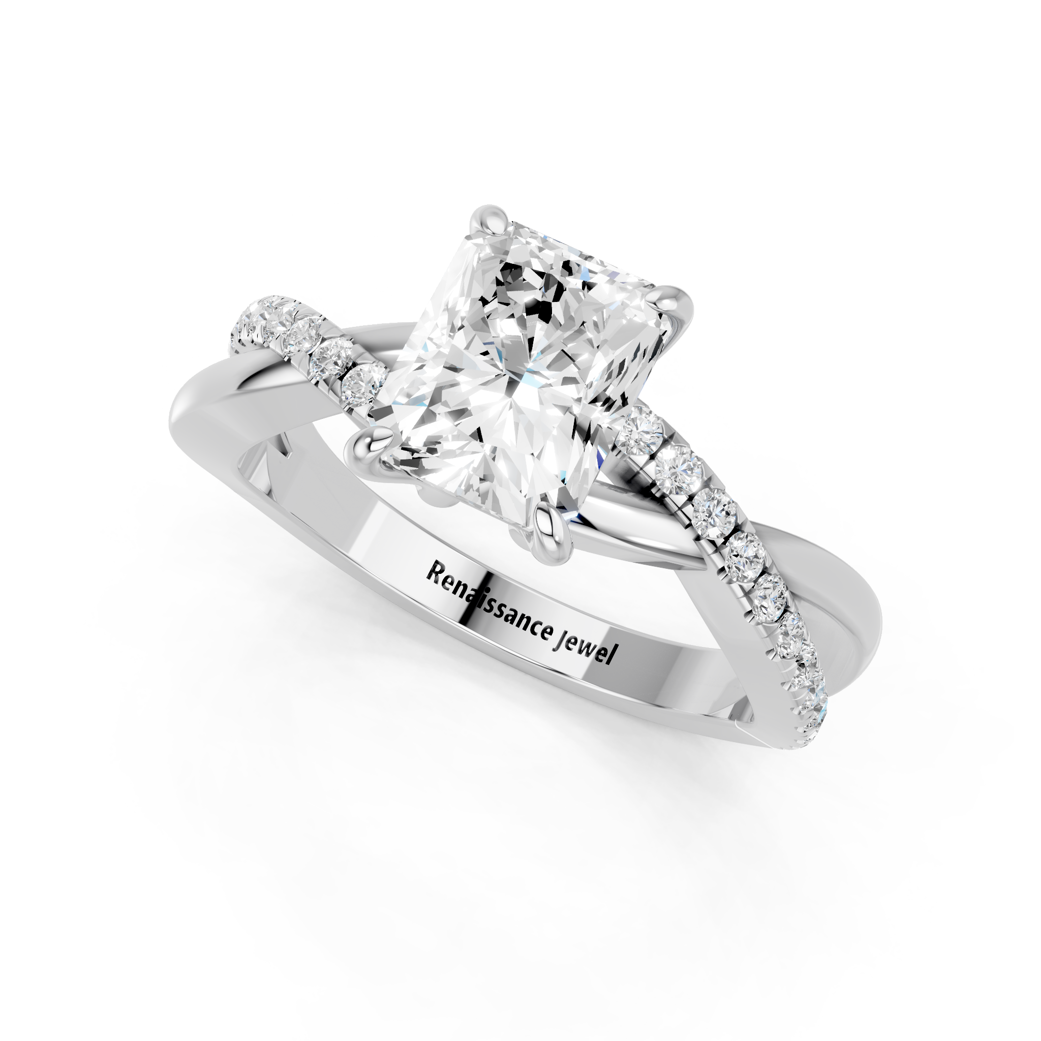 White gold Radiant Cut Diamond Twist Band Solitaire with Prong Setting_27