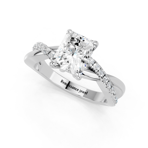 White gold Radiant Cut Diamond Twist Band Solitaire with Prong Setting_27