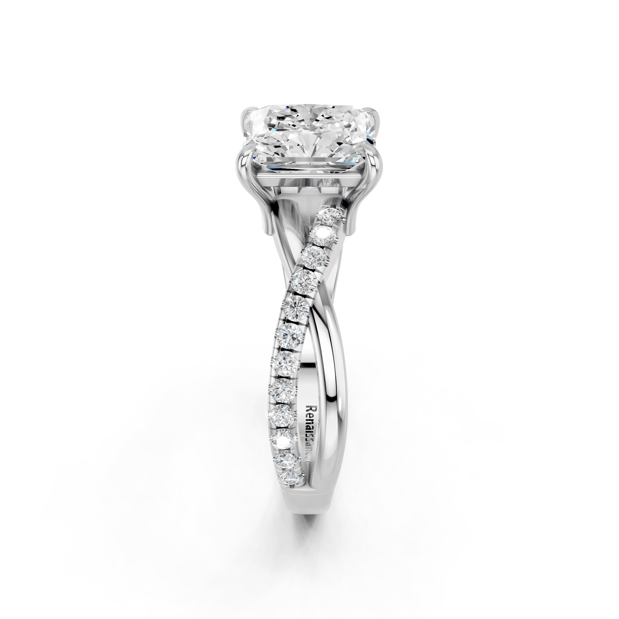 White gold Radiant Cut Diamond Twist Band Solitaire with Prong Setting_28
