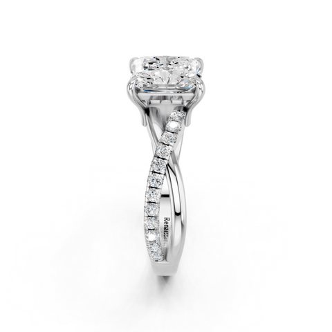 White gold Radiant Cut Diamond Twist Band Solitaire with Prong Setting_28