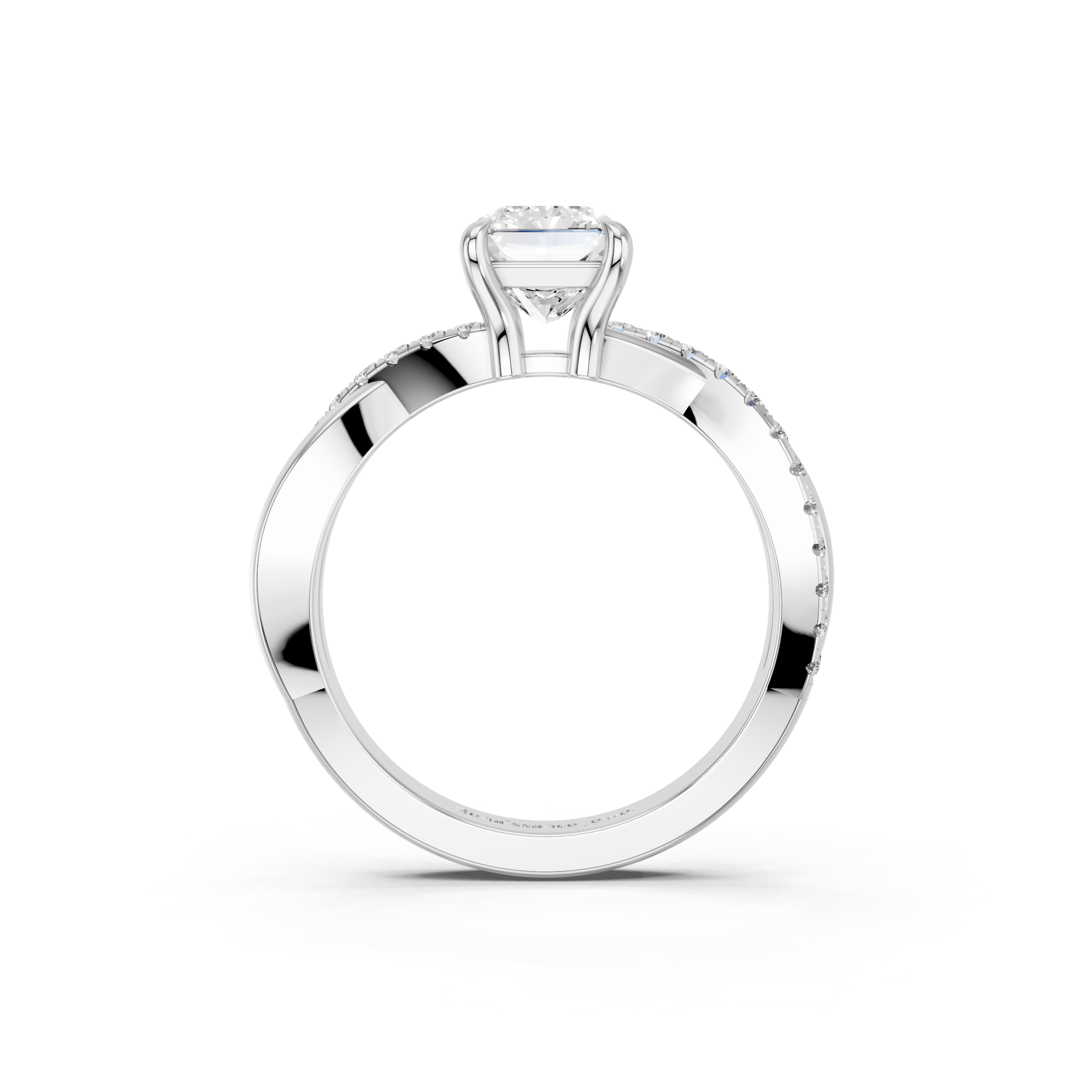 White gold Radiant Cut Diamond Twist Band Solitaire with Prong Setting_29