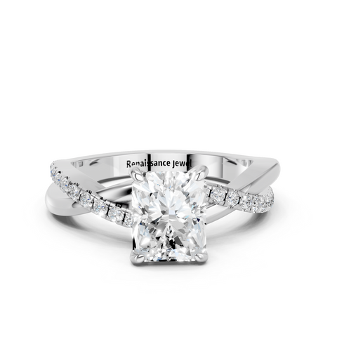 White gold Radiant Cut Diamond Twist Band Solitaire with Prong Setting_35