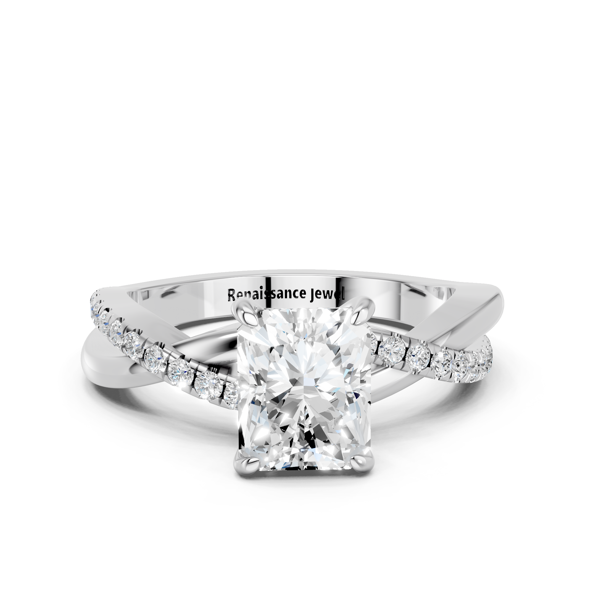 White gold Radiant Cut Diamond Twist Band Solitaire with Prong Setting_35