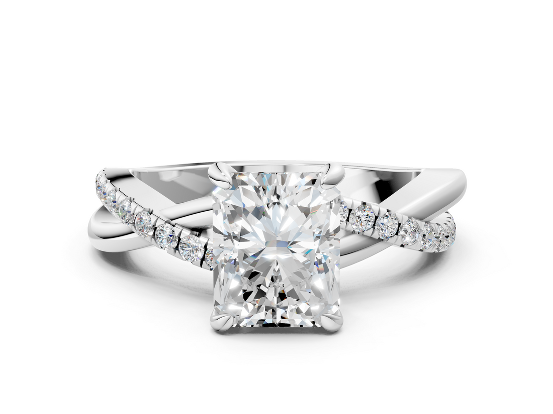 White gold Radiant Cut Diamond Twist Band Solitaire with Prong Setting_83