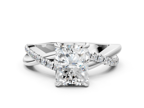 White Gold Radiant Cut Solitaire Engagement Ring Setting with Pave Crossover Twist Band