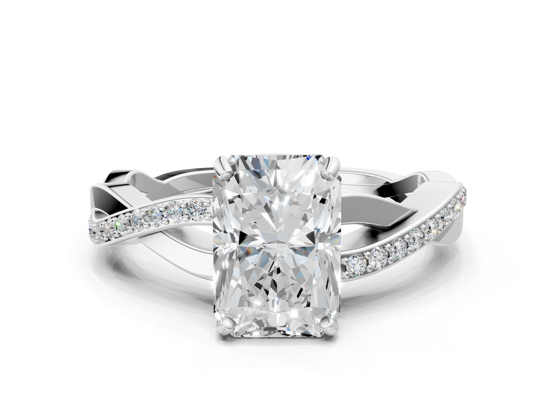 White gold Radiant Cut Diamond Twisted Band Engagement Ring with Prong Setting_39