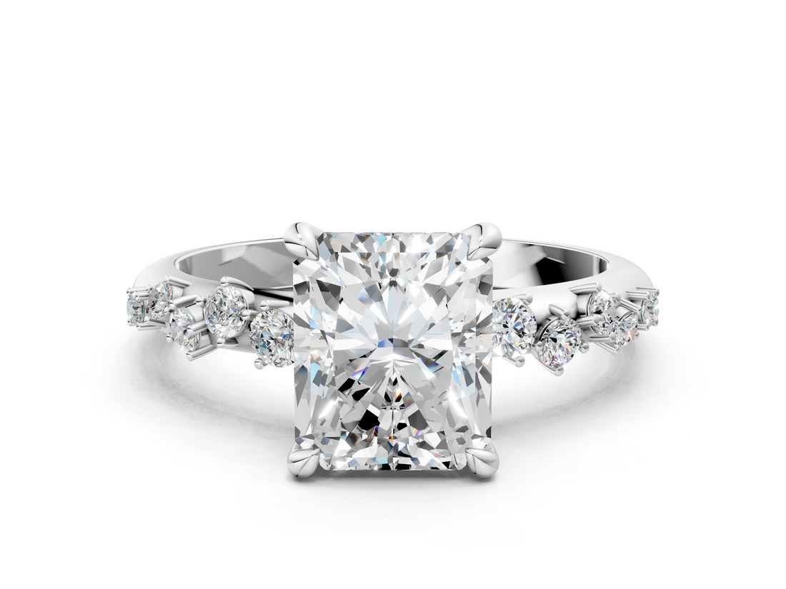 White gold Radiant Cut Diamond Vine Band with Four-Prong Setting_113