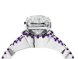 White gold Radiant Cut Diamond with Amethyst side stone Halo Twist Band Solitaire Prong Setting Ring_16