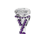 White gold Radiant Cut Diamond with Amethyst side stone Halo Twist Band Solitaire Prong Setting Ring_17