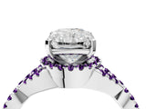 White gold Radiant Cut Diamond with Amethyst side stone Halo Twist Band Solitaire Prong Setting Ring_29