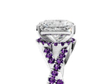 White gold Radiant Cut Diamond with Amethyst side stone Halo Twist Band Solitaire Prong Setting Ring_30
