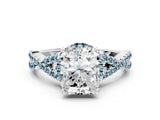 White gold Radiant Cut Diamond with Aquamarine side stone Halo Twist Band Solitaire Prong Setting Ring_12