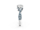 White gold Radiant Cut Diamond with Aquamarine side stone Halo Twist Band Solitaire Prong Setting Ring_14