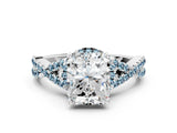 White gold Radiant Cut Diamond with Aquamarine side stone Halo Twist Band Solitaire Prong Setting Ring_24