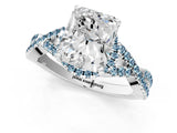 White gold Radiant Cut Diamond with Aquamarine side stone Halo Twist Band Solitaire Prong Setting Ring_25