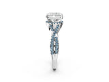 White gold Radiant Cut Diamond with Aquamarine side stone Halo Twist Band Solitaire Prong Setting Ring_26