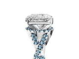 White gold Radiant Cut Diamond with Aquamarine side stone Halo Twist Band Solitaire Prong Setting Ring_29