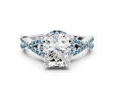 White gold Radiant Cut Diamond with Aquamarine side stone Halo Twist Band Solitaire Prong Setting Ring_30