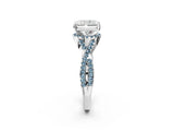 White gold Radiant Cut Diamond with Aquamarine side stone Halo Twist Band Solitaire Prong Setting Ring_32