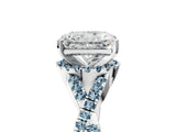 White gold Radiant Cut Diamond with Aquamarine side stone Halo Twist Band Solitaire Prong Setting Ring_35