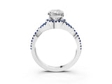 White gold Radiant Cut Diamond with Blue Sapphire side stone Halo Twist Band Solitaire Prong Setting Ring_15