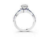 White gold Radiant Cut Diamond with Blue Sapphire side stone Halo Twist Band Solitaire Prong Setting Ring_27