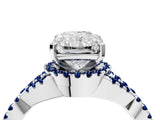 White gold Radiant Cut Diamond with Blue Sapphire side stone Halo Twist Band Solitaire Prong Setting Ring_28