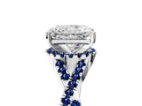 White gold Radiant Cut Diamond with Blue Sapphire side stone Halo Twist Band Solitaire Prong Setting Ring_29