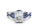 White gold Radiant Cut Diamond with Blue Sapphire side stone Halo Twist Band Solitaire Prong Setting Ring_42