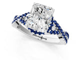 White gold Radiant Cut Diamond with Blue Sapphire side stone Halo Twist Band Solitaire Prong Setting Ring_43