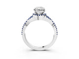 White gold Radiant Cut Diamond with Blue Sapphire side stone Halo Twist Band Solitaire Prong Setting Ring_45