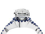 White gold Radiant Cut Diamond with Blue Sapphire side stone Halo Twist Band Solitaire Prong Setting Ring_46