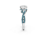 White gold Radiant Cut Diamond with Blue Topaz side stone Halo Twist Band Solitaire Prong Setting Ring_14