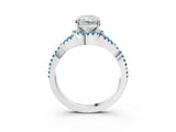 White gold Radiant Cut Diamond with Blue Topaz side stone Halo Twist Band Solitaire Prong Setting Ring_15
