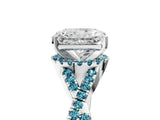 White gold Radiant Cut Diamond with Blue Topaz side stone Halo Twist Band Solitaire Prong Setting Ring_17