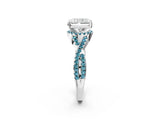 White gold Radiant Cut Diamond with Blue Topaz side stone Halo Twist Band Solitaire Prong Setting Ring_38