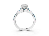 White gold Radiant Cut Diamond with Blue Topaz side stone Halo Twist Band Solitaire Prong Setting Ring_39
