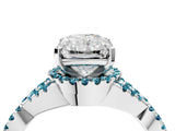 White gold Radiant Cut Diamond with Blue Topaz side stone Halo Twist Band Solitaire Prong Setting Ring_40