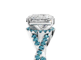 White gold Radiant Cut Diamond with Blue Topaz side stone Halo Twist Band Solitaire Prong Setting Ring_41