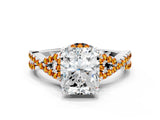 White gold Radiant Cut Diamond with Citrine side stone Halo Twist Band Solitaire Prong Setting Ring_12