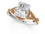 White gold Radiant Cut Diamond with Citrine side stone Halo Twist Band Solitaire Prong Setting Ring_13