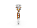 White gold Radiant Cut Diamond with Citrine side stone Halo Twist Band Solitaire Prong Setting Ring_14