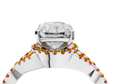 White gold Radiant Cut Diamond with Citrine side stone Halo Twist Band Solitaire Prong Setting Ring_16