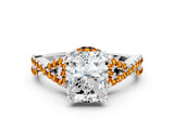 White gold Radiant Cut Diamond with Citrine side stone Halo Twist Band Solitaire Prong Setting Ring_25