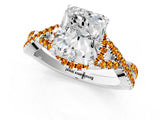 White gold Radiant Cut Diamond with Citrine side stone Halo Twist Band Solitaire Prong Setting Ring_26