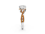 White gold Radiant Cut Diamond with Citrine side stone Halo Twist Band Solitaire Prong Setting Ring_27